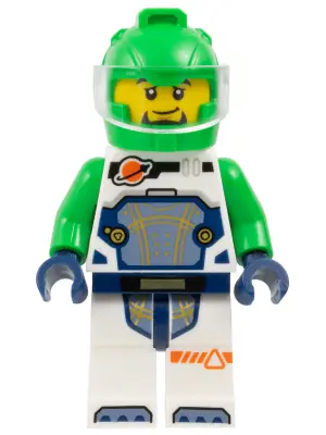CTY1849:  Astronaut - Male, White Spacesuit with Bright Green Arms, Bright Green Helmet, Trans-Clear Visor, Goatee