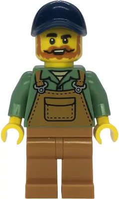CTY1851:  Farmer - Male, Medium Nougat Overalls over Sand Green Shirt, Medium Nougat Legs, Dark Blue Cap, Beard