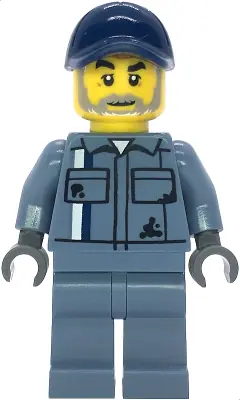 CTY1857:  Scrapyard Worker - Male, Sand Blue Mechanic Uniform, Sand Blue Legs, Dark Blue Cap, Beard