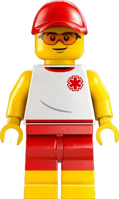 CTY1874:  Beach Lifeguard - Male, White Shirt with EMT Star of Life, Red Shorts and Cap