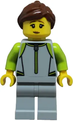 CTY1875:  Surfer - Female, Light Bluish Gray and Lime Wetsuit, Light Bluish Gray Legs, Reddish Brown Hair with Ponytail