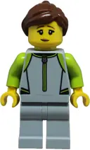Minifigurka: CTY1875:  Surfer - Female, Light Bluish Gray and Lime Wetsuit, Light Bluish Gray Legs, Reddish Brown Hair with Ponytail