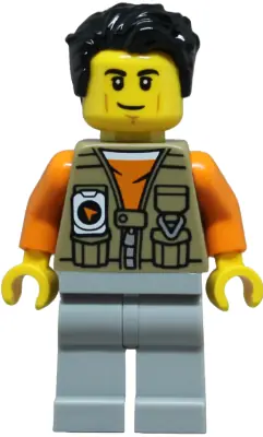 CTY1876:  Adventurer - Male, Dark Tan Vest over Orange Shirt, Light Bluish Gray Legs, Black Hair