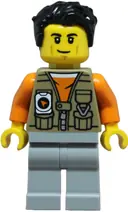 Minifigurka: CTY1876:  Adventurer - Male, Dark Tan Vest over Orange Shirt, Light Bluish Gray Legs, Black Hair