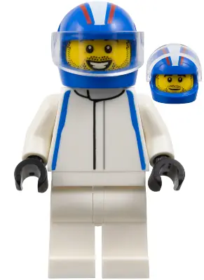 CTY1881:  Formula 1 Driver, VCARB - Male, White Racing Suit, Blue Helmet, Trans-Clear Visor, Stubble