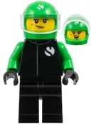 Minifigurka: CTY1882:  Formula 1 Driver, Sauber - Female, Black and Bright Green Racing Suit, Bright Green Helmet, Trans-Clear Visor, Beauty Mark