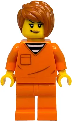 CTY1888:  Police - City Jail Prisoner Female, Orange Prison Jumpsuit, Dark Orange Short Tousled Hair