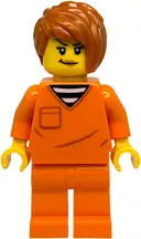 Minifigurka: CTY1888:  Police - City Jail Prisoner Female, Orange Prison Jumpsuit, Dark Orange Short Tousled Hair