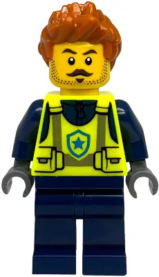 CTY1889:  Police - City Officer Male, Neon Yellow Safety Vest, Dark Blue Legs, Dark Orange Spiked Hair