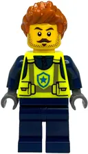Minifigurka: CTY1889:  Police - City Officer Male, Neon Yellow Safety Vest, Dark Blue Legs, Dark Orange Spiked Hair