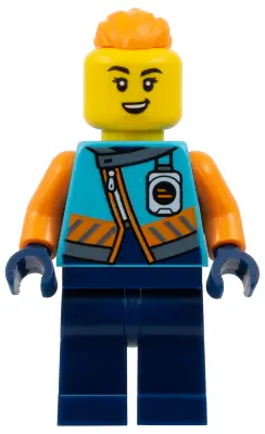 CTY1893:  Arctic Explorer - Female, Medium Azure Jacket, Name Badge, Orange Topknot Braid Hair
