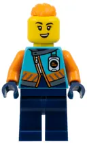Minifigurka: CTY1893:  Arctic Explorer - Female, Medium Azure Jacket, Name Badge, Orange Topknot Braid Hair