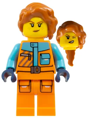 CTY1894:  Arctic Photographer - Female, Orange Jacket and Legs, Medium Azure Trim, Dark Orange Hair
