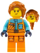 Minifigurka: CTY1894:  Arctic Photographer - Female, Orange Jacket and Legs, Medium Azure Trim, Dark Orange Hair
