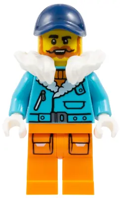 CTY1895:  Arctic Explorer Captain - Male, Medium Azure Jacket, White Fur Collar, Dark Orange Beard, Dark Blue Cap