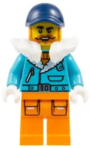 Minifigurka: CTY1895:  Arctic Explorer Captain - Male, Medium Azure Jacket, White Fur Collar, Dark Orange Beard, Dark Blue Cap