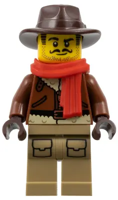 CTY1896:  Arctic Explorer - Male, Reddish Brown Coat, Dark Tan Legs, Dark Brown Fedora, Red Scarf (Johnny Thunder)