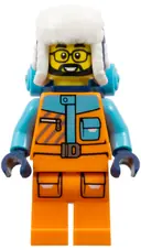 Minifigurka: CTY1898:  Arctic Explorer - Male, Orange and Medium Azure Jacket, Dark Blue Ushanka Hat, Black Beard, Glasses, Backpack