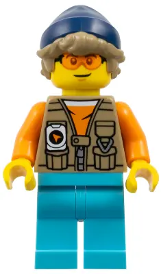 CTY1899:  Arctic Explorer - Male, Dark Tan Vest over Orange Shirt, Medium Azure Legs, Dark Blue Beanie, Dark Tan Hair, Orange Glasses