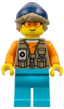 Minifigurka: CTY1899:  Arctic Explorer - Male, Dark Tan Vest over Orange Shirt, Medium Azure Legs, Dark Blue Beanie, Dark Tan Hair, Orange Glasses