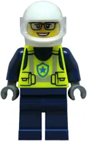 Minifigurka: CTY1900:  Police - City Officer Female, Neon Yellow Safety Vest, Dark Blue Legs, White Helmet, Trans-Clear Visor
