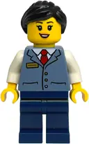 Minifigurka: CTY1904:  Train Driver - Female, Sand Blue Vest over White Shirt, Dark Blue Legs, Black Ponytail