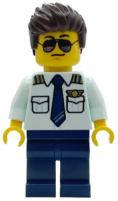 CTY1918:  Air Ambulance Pilot - Male, Light Aqua Shirt with Tie, Dark Blue Legs, Dark Brown Hair, Sunglasses
