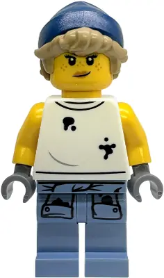 CTY1920:  Tow Truck Operator - Female, White Sleeveless Shirt with Oil Stains, Sand Blue Legs with Shirt Sleeves with Oil Stains, Dark Blue Beanie, Dark Tan Hair