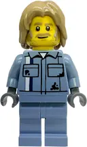 Minifigurka: CTY1921:  Tow Truck Driver - Male, Sand Blue Mechanic Uniform, Sand Blue Legs, Dark Tan Mid-Length Tousled Hair