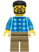 Minifigurka: CTY1925:  Dad - Blue and Dark Azure Plaid Shirt, Dark Tan Legs, Black Hair