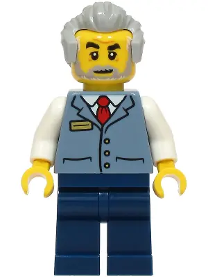 CTY1928:  Station Master - Sand Blue Vest over White Shirt, Dark Blue Legs, Light Bluish Gray Hair