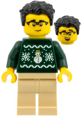 CTY1931:  Man - Dark Green Holiday Sweater, Tan Legs, Black Hair