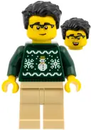 Minifigurka: CTY1931:  Man - Dark Green Holiday Sweater, Tan Legs, Black Hair