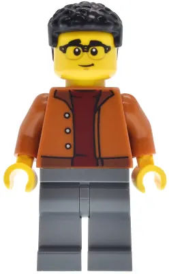 CTY1945:  EV Supercar Driver - Male, Dark Orange Jacket, Dark Bluish Gray Legs, Black Coiled Hair