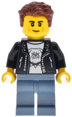 CTY1946:  Hot Rod Driver - Male, Black Leather Jacket, Sand Blue Legs, Reddish Brown Hair