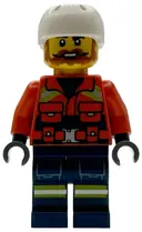 Minifigurka: CTY1956:  Coast Guard City - Male, Reddish Orange Jacket with Pockets and Reflective Stripes, Dark Blue Legs with Pockets and Reflective Stripes, White Sports Helmet