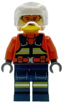 Minifigurka: CTY1957:  Coast Guard City Helicopter Pilot - Female, Reddish Orange Jacket with Dark Blue Safety Vest, Dark Blue Legs with Pockets and Reflective Stripes, White Flight Helmet