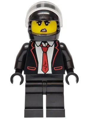 CTY1969:  Police - City Bandit Crook Female, Black Tuxedo with Red Tie, Black Legs, Black Helmet