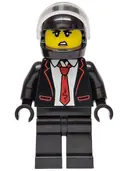 Minifigurka: CTY1969:  Police - City Bandit Crook Female, Black Tuxedo with Red Tie, Black Legs, Black Helmet