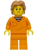 Minifigurka: CTY1970:  Police - City Jail Prisoner Male, Orange Prison Jumpsuit, Medium Nougat Wavy Hair, Sideburns, Orange Glasses