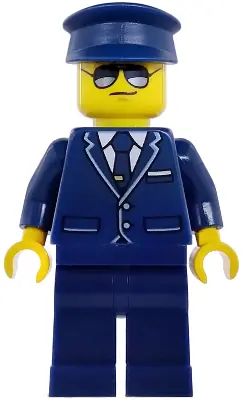 CTY1977:  Passenger Plane Pilot - Male, Dark Blue Suit with Tie and Hat