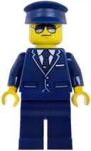 Minifigurka: CTY1977:  Passenger Plane Pilot - Male, Dark Blue Suit with Tie and Hat