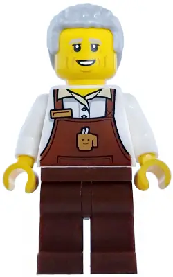 CTY1981:  Barista - Male, Reddish Brown Apron with Cup and Name Tag, Reddish Brown Legs, Light Bluish Gray Hair Coiled