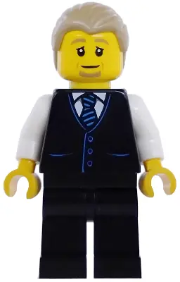 CTY1982:  Air Traffic Controller - Male, Black Vest with Blue Striped Tie, Black Legs, Dark Tan Hair Combed