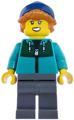 CTY1983:  Plane Passenger - Female, Dark Turquoise Jacket with Dark Green Panel, Dark Bluish Gray Legs, Dark Blue Beanie