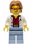 Minifigurka: CTY1986:  Police - City Bandit Crook Male, White Vest, Medium Nougat Wavy Hair, Sideburns, Orange Glasses