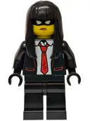 Minifigurka: CTY1987:  Police - City Bandit Crook Female, Black Tuxedo with Red Tie, Black Legs, Black Long Hair