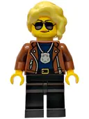Minifigurka: CTY1988:  Police - City Detective Female, Reddish Brown Jacket, Black Legs, Bright Light Yellow Hair