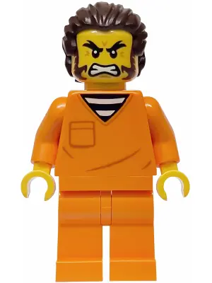 CTY1991:  Police - City Jail Prisoner Male, Orange Prison Jumpsuit, Dark Brown Hair and Sideburns