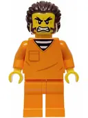 Minifigurka: CTY1991:  Police - City Jail Prisoner Male, Orange Prison Jumpsuit, Dark Brown Hair and Sideburns